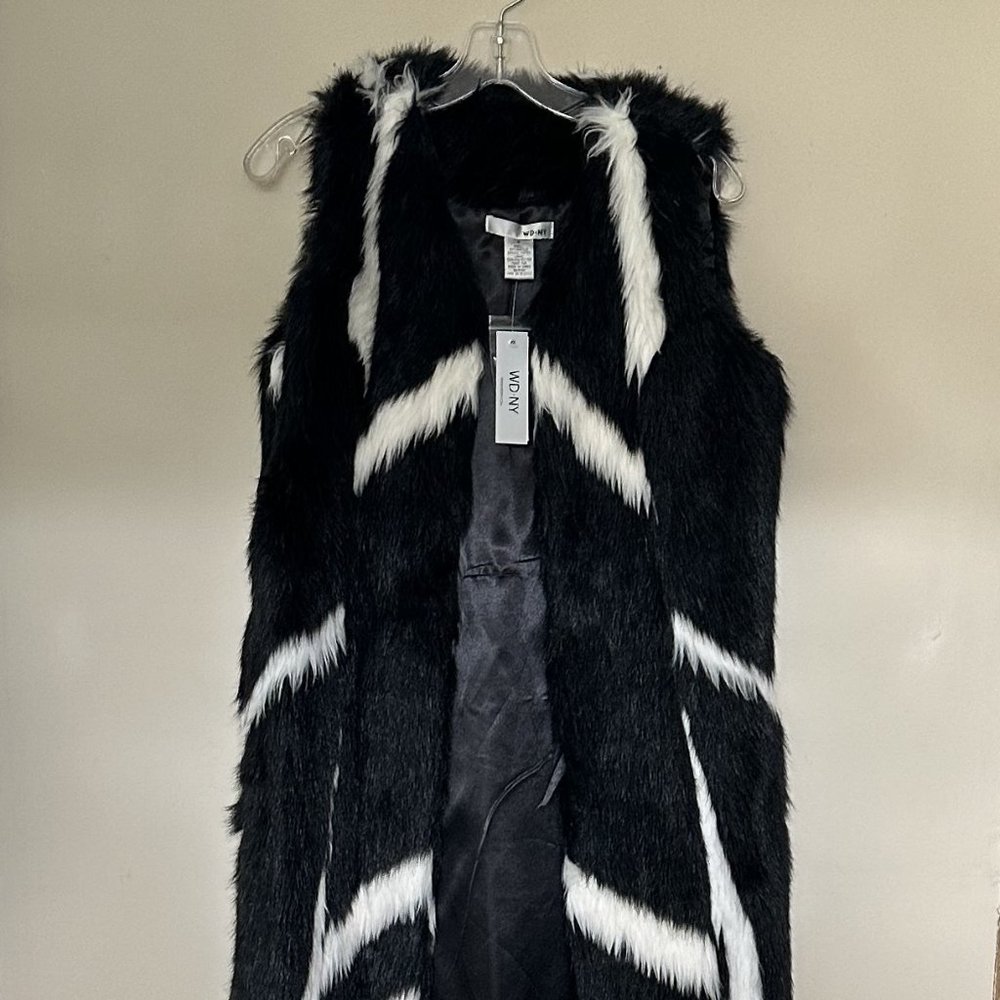 WD-NY Long Faux Fur Vest Size S